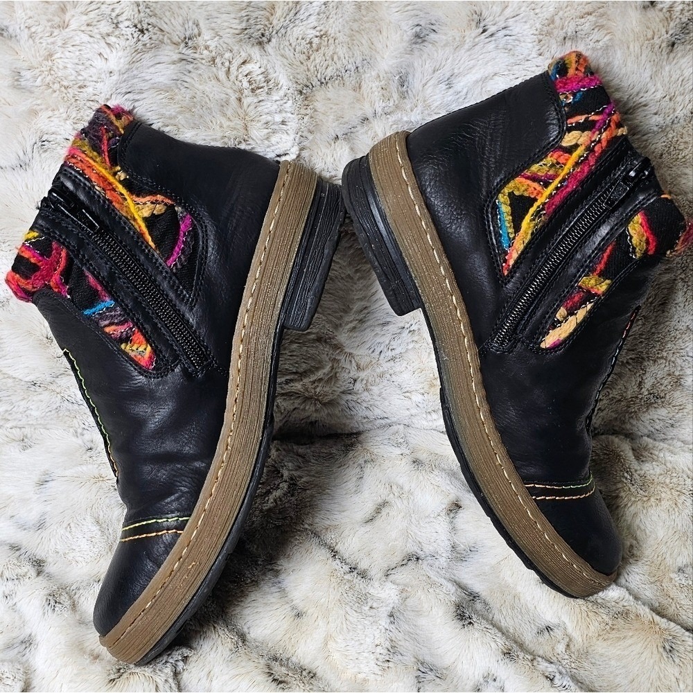 Rieker Black Ankle Boots with Multicolor Accents - Picture 9 of 14